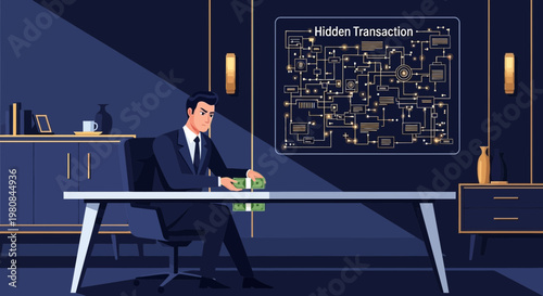 Man in Suit Sitting at Desk Contemplating Business.