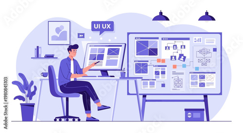 Man working on user experience design project at desk.