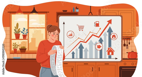 Woman Concerned About Rising Costs and Inflation.