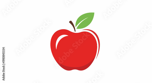 A stylized red apple with a green leaf and brown stem