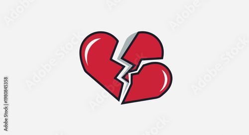A stylized red heart split into two pieces by a jagged white line