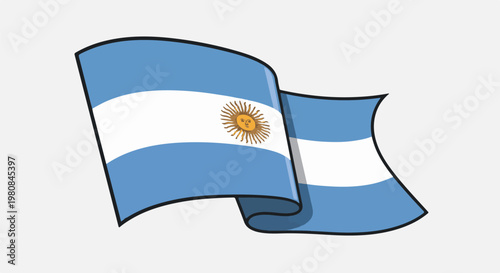 A stylized representation of the Argentinian flag waving against a light gray background