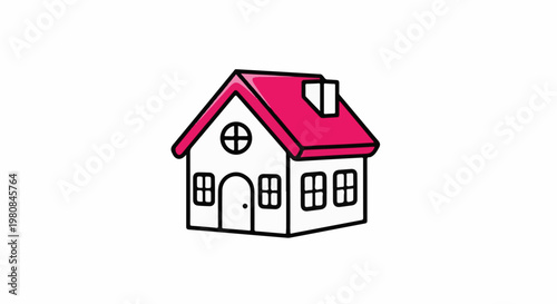 A stylized illustration of a white house with a vibrant pink roof