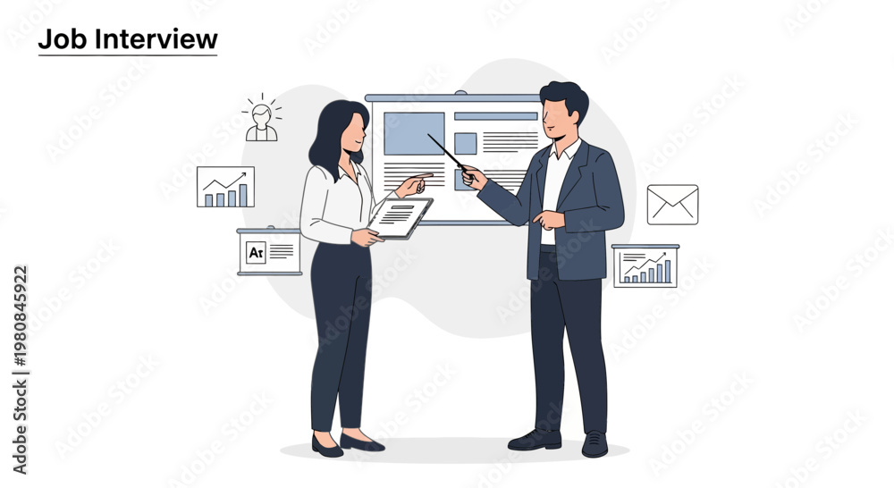 Fototapeta premium Job Interview: Business Meeting with Presentation and Data Analysis