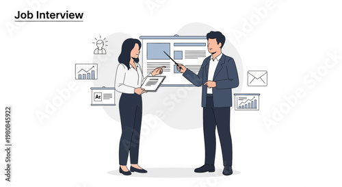 Job Interview: Business Meeting with Presentation and Data Analysis