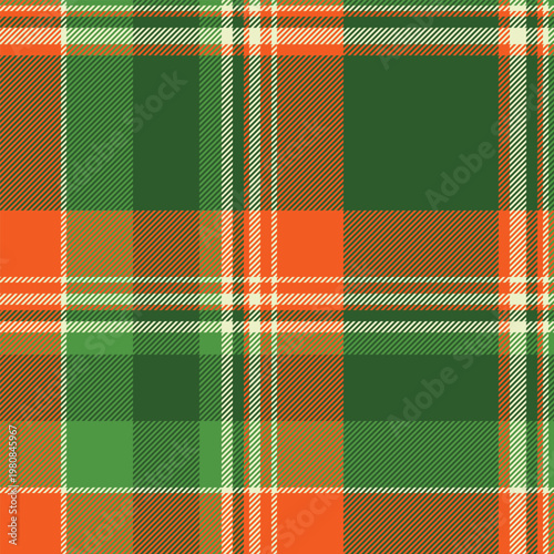 Pop tartan texture pattern, robe check vector fabric. Harmony background seamless plaid textile in green and bright colors.