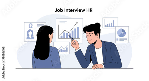 Job Interview HR: Candidate Discussing Graphs with Recruiter