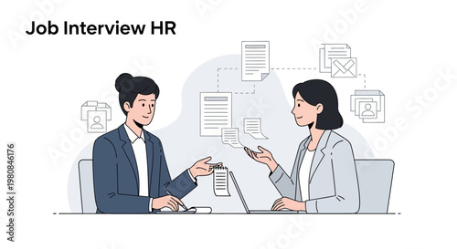 Job Interview HR: Two Women Discussing Career Opportunities with Documents and Laptop