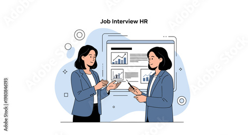 Job Interview HR: Two women discussing charts on a screen