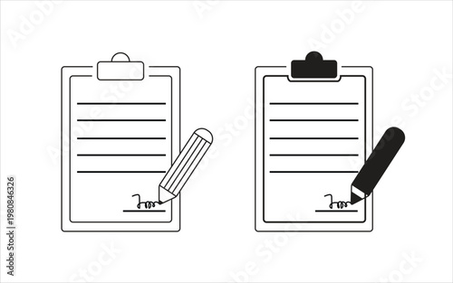 Contract Signing Checklists concept. legal contracts and agreement completion. text lines and a pencil signing a signature. Flat illustrator vector file. High quality image