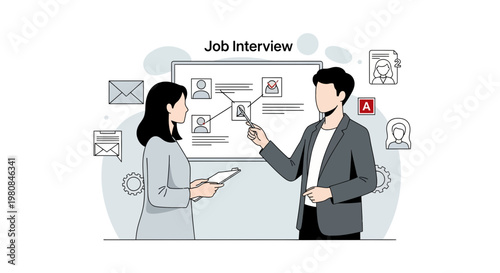 Job Interview Process: Candidates and Interviewer Discussing Options on Whiteboard