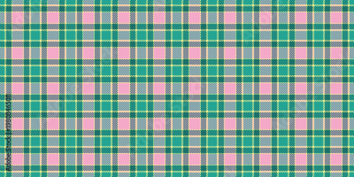 Top plaid fabric textile, layered background vector pattern. New york check tartan seamless texture in teal and pink colors.