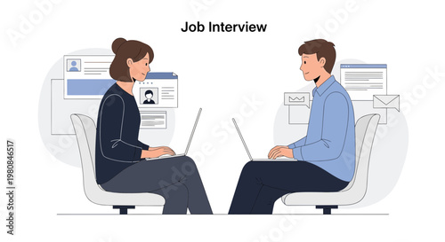 Job Interview: Woman and Man with Laptops in Modern Office, HR Recruitment