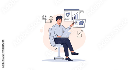 Man Analyzing Data and Charts on Laptop, Business Growth Concept