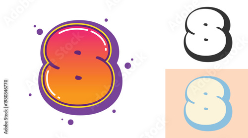 8 eight number design for festival or birthday party in graffiti style. Creative modern lettering for kids.