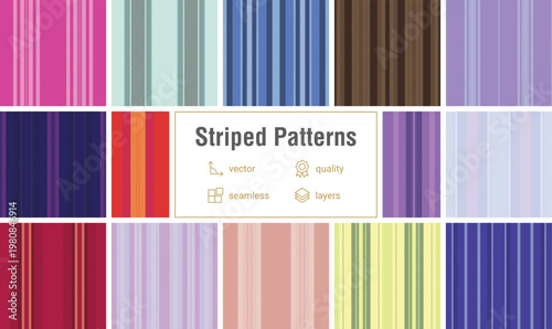 Striped collection for casual menswear branding. The pack unifies patterns across product lines, labels, and packaging. Vector consistency ensures harmony.