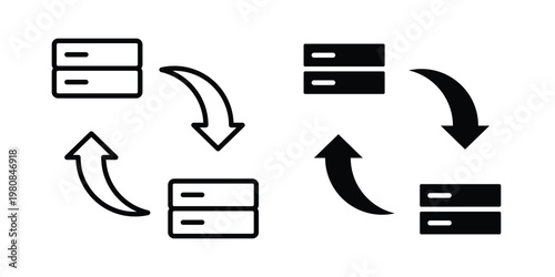 Data transfer icon set vector symbol in black filled and stroke style