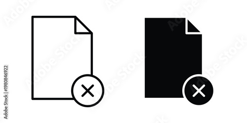 Delete Document icon set vector symbol in black filled and stroke style