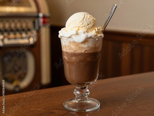 Classic Chocolate Ice Cream Float in a Vintage Diner Setting