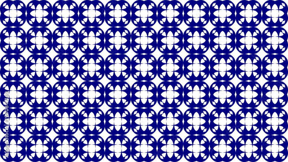 Fototapeta premium Seamless dark blue geometric floral pattern background, abstract repeating circular petal shapes for textile or wallpaper.