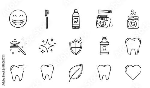 Happy smile dental wellness icon set oral care vector