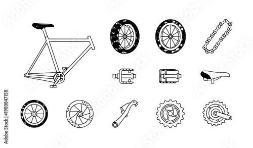 Bicycle parts icon set bike components vector