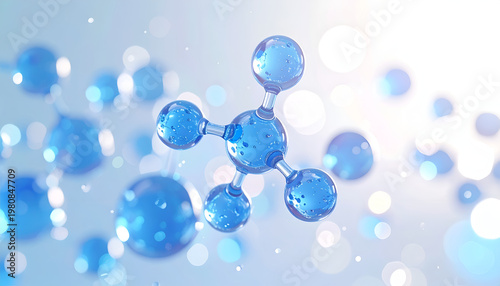 A stunning digital rendering showcases a complex molecular structure against a soft, blurred blue backdrop.