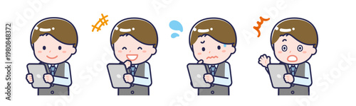 タブレットを使う「販売員」の男性