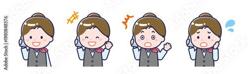 スマートフォンを使う「販売員」の女性