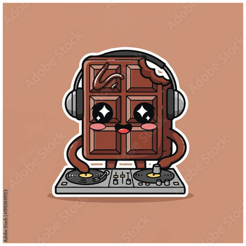 Cartoon chocolate bar DJ music.
