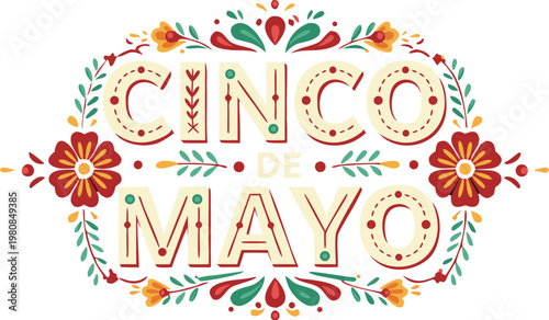 Vibrant cinco de mayo celebration graphic with floral design and text