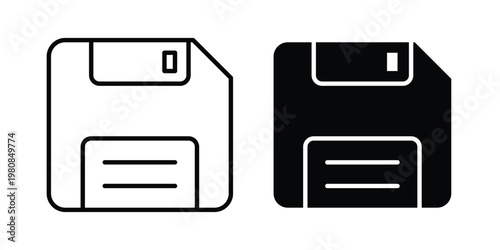 Floppy disk icon set vector symbol in black filled and stroke style