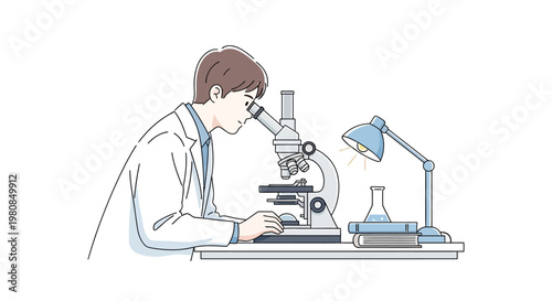 Scientist looking through a microscope.