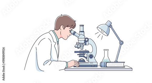 Scientist looking through a microscope.
