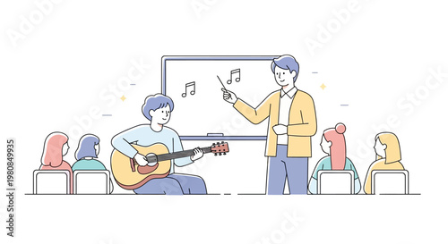 Man teaching music with guitar.