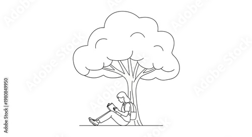 Man sitting under a tree reading.