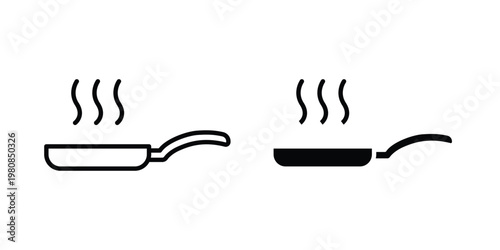Frying pan icon set vector symbol in black filled and stroke style