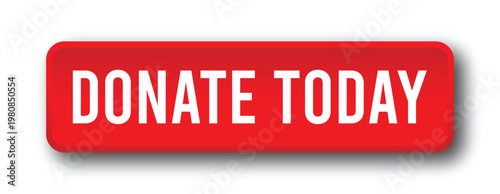 Red Donate Today Button with Rounded Shape and Shadow for Charity Call to Action in Modern UI Design
