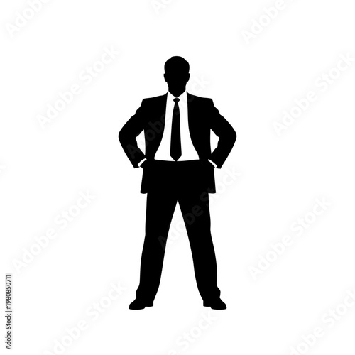 Silhouette of a Confident Businessman in Suit Standing Tall.