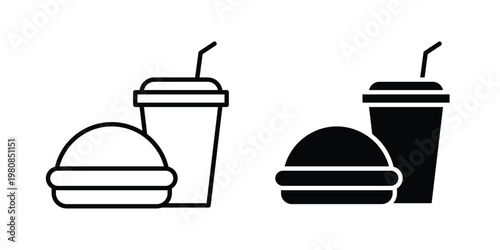 Hamburger soda icon set vector symbol in black filled and stroke style