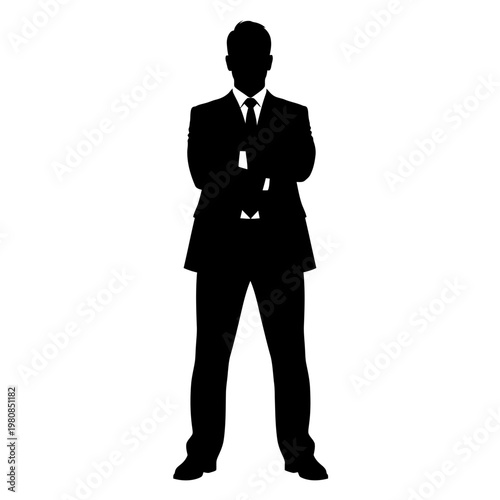 Silhouette of a Confident Businessman Standing with Arms Crossed.