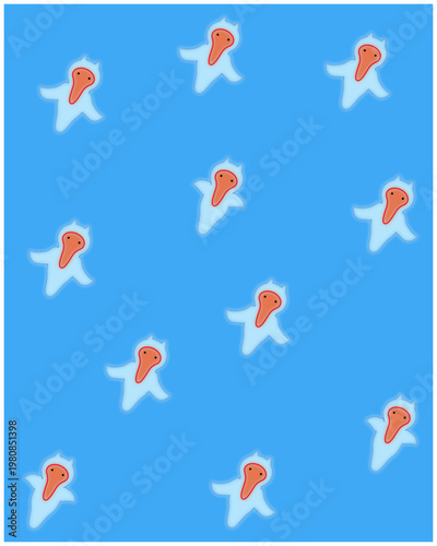 海を泳ぐクリオネのかわいいパターン背景素材