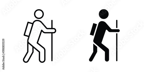Hiking icon set vector symbol in black filled and stroke style