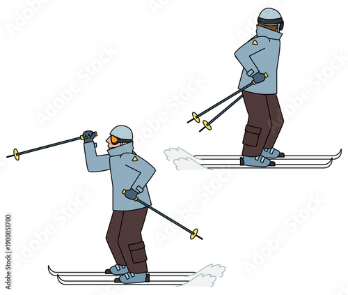 スキーをする人物のポーズ違いイラストセット