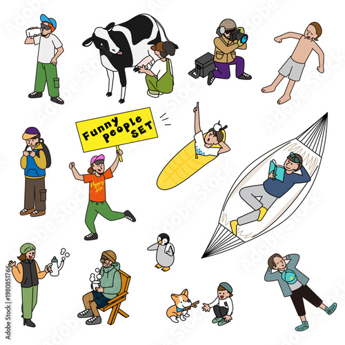 コミカルな人物ポーズいろいろセット 手描き風イラスト素材