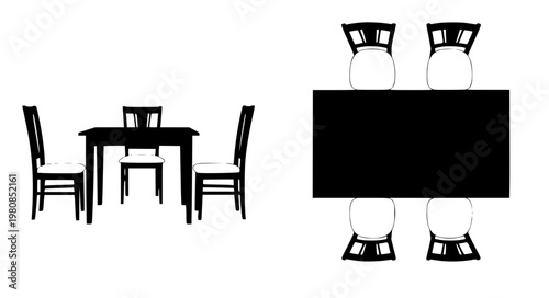 Dining Table Perspective Vector – Top & Side View Set