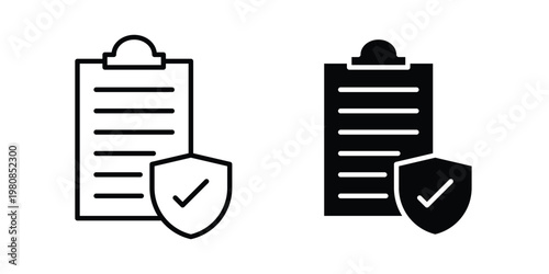 Insurance Document icon set vector symbol in black filled and stroke style