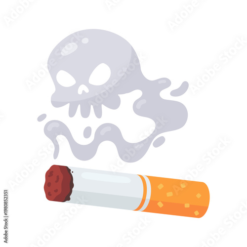Symbolic Warning Lit Cigarette with Skull Smoke – Dangers of Smoking and Health Risks