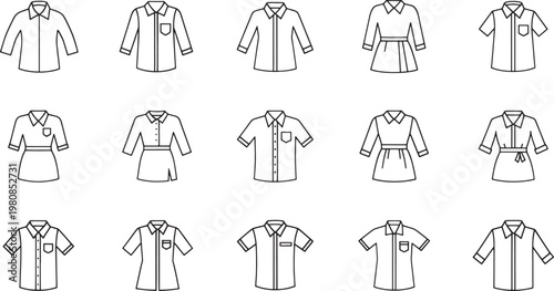 Black and white of twelve mens dress shirts with varied collars and cuffs shirt collars shirt cuffs