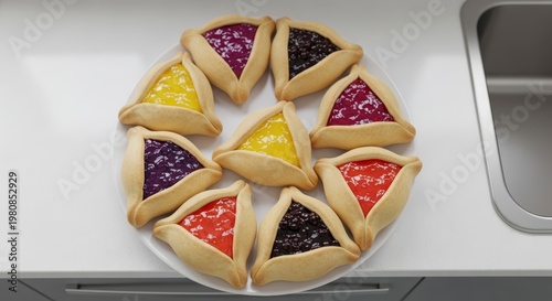 Assorted triangular cookies on plate.